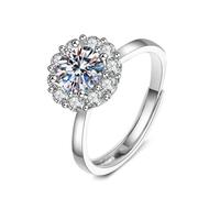 KnBoB Hochzeit Ringe Damen Weiß Gold 18 Karat 750 Verstellbar Blume 4 Zacken 1ct 6.5mm Rund Labor Diamant Trauring Größe 63 (20.1)