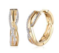 KnBoB Ohrring Damen Gold 14 Karat 585 Unendlich Weiß Rund Diamant Echtgold Creolen Edelstein Schmuck Nickelfrei