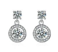 KnBoB Ohrringe Damen Hängend Weiß Gold 585 14K Kreis Rund Moissanit mit Diamant Ohrhänger Edelstein Schmuck