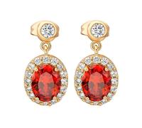 KnBoB Ohrringe Echtgold 585 Damen Elegant Rot Oval Labor Rubin mit Moissanit Ohrstecker Edelstein Schmuck