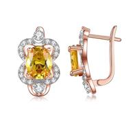 KnBoB Ohrringe für Frauen 14K Rosegold 585 Blumen Gelb Rund Citrin mit Moissanit Creolen Edelstein Schmuck