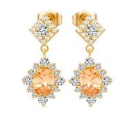 KnBoB Ohrringe Gold 585 Damen Blumen Gelb Oval Citrin mit Moissanit Echtgold Ohrstecker Edelstein Schmuck