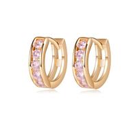 KnBoB Ohrringe Gold 585 Echtgold Damen Creolen Rosa Rund Kristall Echtgold Creolen Edelstein Schmuck Nickelfrei
