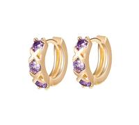 KnBoB Ohrringe Modeschmuck Nickelfrei Damen Gelbgold 9 Karat 375 Kreuz Lila Rund Amethyst Creolen Edelstein