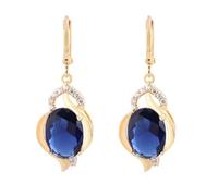 KnBoB Ohrstecker Echt Gold Damen 18K Elegant Blau Oval Tansanit mit Labor Erstellt Diamant Creolen Ohrringe