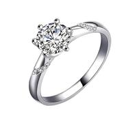 KnBoB Ring Verlobung Damen 9K Weißgold Klassisch 0.5 ct Rund Moissanit Eheringe Hochzeit Gr.58 (18.5)