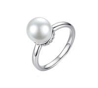 KnBoB Ring Verlobung Damen Weißgold 750 18 Karat Schlicht Rund Perle mit Diamant Eheringe Größe 54 (17.2)