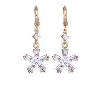 KnBoB Schmuck Frauen Ohrringe Gelbgold 585 14K Creolen mit Blume Weiß Rund Moissanit Ohrhänger Edelstein