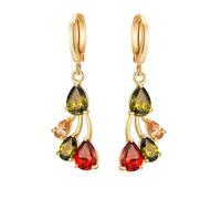 KnBoB Schmuck Ohrringe Hängend Damen Gold 18K Tropfen Bunt Granat Rubin Citrin Echtgold Ohrhänger Edelstein