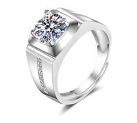 KnBoB Verlobungsring Ring Herren 18K Weiß Gold 750 Verstellbar Breit Rund Labor Diamant Eheringe Größe 65 (20.7)