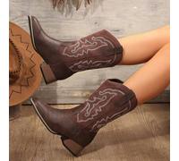 Kniehohe Ritterstiefel für Damen, Lederstiefel mit spitzer Kappe und Vintage-Western-Cowboy-Design, Herbst-Neuankömmling 2024