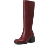 Kniehohe Stiefel für Damen, Kunstleder, Plateau, klobiger quadratischer Zehenbereich, seitlicher Reißverschluss, weite Wade, lange hohe Stiefel für Damen, Rot/Ausflug, einfarbig (Getaway Solids), 38.5