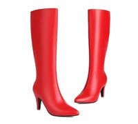 Kniehohe Stiefel Mit Nadelabsatz Für Frauen Spitze Zehen Reißverschluss Lange Stiefel,Rot,47 EU