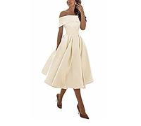 Knielange Ballkleid Brautjungfernkleider,Einschultriger Dreiviertelrock aus Satin in A-Linie,Beige,US2,knielangen Cocktailkleid