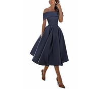 Knielange Ballkleid Brautjungfernkleider,Einschultriger Dreiviertelrock aus Satin in A-Linie,Storm Blue,US22w,knielangen Cocktailkleid