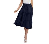 Knielanger Jeansrock Ausgestellter Midirock im Bohemian-Stil für Damen. Fließender A-Linien-Rock aus leichtem Stoff, perfekt für die Freizeit und Strandausflüge. Spieluhr Star (Navy, L)