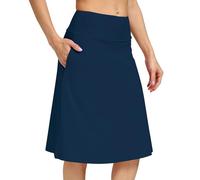 Knielanger Midirock für Damen mit integrierten Skorts, verstecktem Kordelzug, Reißverschlusstaschen, geeignet für Arbeit, Freizeit, Büro, Marineblau, Groß