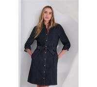 Jeanskleid STREET ONE, Damen, Gr. 38, EURO-Größen, blau (rinse soft wash), Jeans, 72% Baumwolle, 27% Polyester, 1% Elasthan, unifarben, normal knielang, Rundhals, abgesteppt, Kleider, mit Knopfleiste