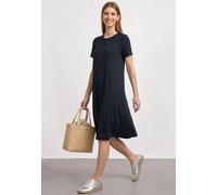 Sommerkleid STREET ONE, Damen, Gr. 42, EURO-Größen, blau (schwarzest blau), Stoff, 95% Viskose, 5% Elasthan, unifarben, normal knielang, Rundhals, abgesteppt, Kleider Sommerkleid, knielang (63247830-4