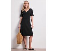 Jerseykleid STREET ONE, Damen, Gr. 36, N-Gr, schwarz, Web, Obermaterial: 70% Viskose, 25% Polyester, 5% Elasthan, unifarben, körpernah kniefrei, V-Ausschnitt, abgesteppte Kante, Kleider Jerseykleid, u