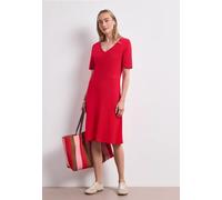 Jerseykleid STREET ONE, Damen, Gr. 38, EURO-Größen, salsa rot, Jersey, 70% Viskose, 25% Polyester, 5% Elasthan, unifarben, normal knielang, V-Ausschnitt, abgesteppt, Kleider Jerseykleid, aus Viskose (