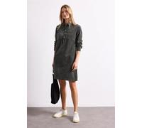 Midikleid STREET ONE, Damen, Gr. 44, EURO-Größen, Langarm, Web, gravel grau, Web, 98% Baumwolle, 2% Elasthan, unifarben, normal knielang, V-Ausschnitt, abgesteppt, Kleider Midikleid, in Cord-Optik (67