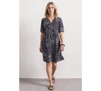 Sommerkleid STREET ONE, Damen, Gr. 38, EURO-Größen, blau (schwarzest blau), Web, 70% Viskose, 30% Baumwolle, gemustert, regular fit knielang, Rundhals, abgesteppt, Kleider Sommerkleid, mit grafischem 