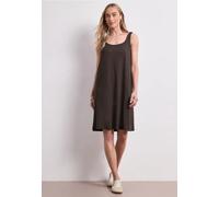 Sommerkleid STREET ONE, Damen, Gr. 46, EURO-Größen, espresso braun, Stoff, 95% Viskose, 5% Elasthan, unifarben, regular fit knielang, Rundhals, abgesteppt, Kleider Sommerkleid, aus Viskose (13837442-4