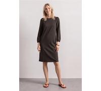 Sommerkleid STREET ONE, Damen, Gr. 34, EURO-Größen, braun (schwarz coffee), Stoff, 70% Viskose, 25% Polyester, 5% Elasthan, unifarben, normal knielang, Rundhals, elastischer Bund, Kleider Sommerkleid,