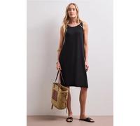 Street One Midikleid - knielang mit Schnallendetail - Damen Rundhals Schwarz 95% Viskose Gr. 42