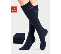 Kniestrümpfe H.I.S, Damen, Gr. 35-38, blau (3x marine), Baumwolle, Elasthan (LYCRA), Polyamid, unifarben, elastisch, Socken Kniestrümpfe, ohne einschneidendes Bündchen (712690-35) 3x marine