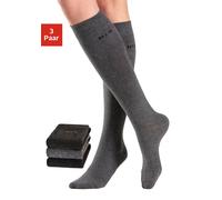 Kniestrümpfe H.I.S, Damen, Gr. 35-38, grau (2x anthrazit meliert, 1x grau meliert), Baumwolle, Elasthan (LYCRA), Polyamid, unifarben, elastisch, Socken Kniestrümpfe, ohne einschneidendes Bündchen (554