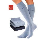Kniestrümpfe H.I.S, Damen, Gr. 39-42, blau (marine, jeans), Baumwolle, Elasthan, Polyamid, meliert, elastisch, Socken Kniestrümpfe, mit Komfortbündchen (216397-39) marine, jeans
