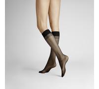 Kniestrümpfe HUDSON "SIMPLY 20 2-PACK", Damen, Gr. 35-38, schwarz, Obermaterial: 83% Polyamid, 17% Elasthan, normal, Socken Kniestrümpfe, transparente verstärkte Spitze, Komfortbund (14306441-35) schw