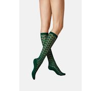 Kniestrümpfe KUNERT "Kniestrumpf Ajour", Damen, Gr. 35-38, grün (tanne 1544), Obermaterial: 65% Baumwolle CO. 35% Polyamid PA., Socken Kniestrümpfe (46194319-35) tanne 1544