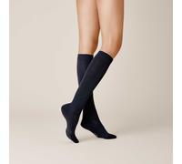 Kniestrümpfe KUNERT "Kniestrumpf Liz", Damen, Gr. 35-38, schwarz (marine 0360), Obermaterial: 97% Baumwolle CO. 3% Elasthan EL., Socken Kniestrümpfe (47976055-35) marine 0360