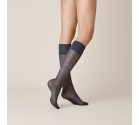 Kniestrümpfe KUNERT "SATIN LOOK 20", Damen, Gr. 35-38, grau (marine), Obermaterial: 89% Polyamid, 11% Elasthan, normal, Socken Kniestrümpfe, bequemer, druckfreier Wohlfühlbund, transparent, glänzend (
