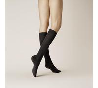 Kniestrümpfe KUNERT "SOFT WOOL COTTON", Damen, Gr. 35-38, schwarz (braun, meliert), Obermaterial: 70% Schurwolle, 20% Baumwolle, 8% Polyamid, 2% Elasthan, Socken Kniestrümpfe, Weiche Kniestrümpfe aus