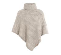 KNIT FACTORY - Amber Gestrickter Poncho - Damen Strickponcho mit Rollkragen - Umschlagponcho mit Fisgrätmuster - Damen Poncho aus Wolle und Polyacryl - Hochwertige Qualität - Iced Clay/Beige
