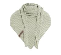 KNIT FACTORY - Dreiecksschal Vera - Damen Strickschal mit Wolle - Umschlagtuch für den Frühling und Herbst - Winterschal mit Fischgrätmuster - Dreieckstuch - 190x65 cm - Ecru/Sage Green