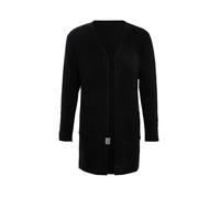 KNIT FACTORY - Ella Lange Strickjacke - Lange Damen Strickjacke - Grobstrickjacke Damen - Strickjacke für den Frühling und Sommer - Strickweste - Cardigan mit Baumwolle - 36/38 - Schwarz