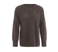 KNIT FACTORY - Ilse Damen Strickpullover - Herbst und Winter Pulli - Pullover mit V-Ausschnitt und Lange Ärmeln - Fällt locker und weit - Cappuccino - 36/38