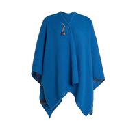 KNIT FACTORY - Jazz Poncho - Elegant Gestrickter Damen Cape - Wickelschal mit Wolle - Hochwertige Qualität - Cobalt
