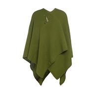 KNIT FACTORY - Jazz Poncho - Elegant Gestrickter Damen Cape - Wickelschal mit Wolle - Hochwertige Qualität - Moosgrün