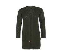 KNIT FACTORY - Luna Strickjacke - Mittellange Damen Strickjacken mit Taschen - Cardigan mit Wolle - Grobstrickjacke - Hochwertige Qualität - Khaki - 40/42