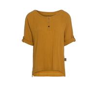 KNIT FACTORY - Nena Top - Damen Oberteile - Longshirt - Luftig und lockere Passform - Für Frühling und Sommer - Rundhalsausschnitt - 100% Bio-Baumwolle - Ocker - L
