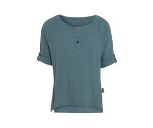 KNIT FACTORY - Nena Top - Damen Oberteile - Longshirt - Luftig und lockere Passform - Für Frühling und Sommer - Rundhalsausschnitt - 100% Bio-Baumwolle - Stone Green - S