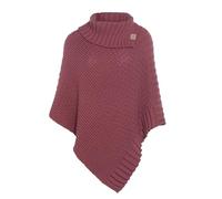 KNIT FACTORY - Nicky Gestrickter Poncho - Damen Strickponcho mit Kragen - Mit Wolle - Hochwertige Qualität - Stone Red