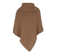KNIT FACTORY - Nicky Gestrickter Poncho - Damen Strickponcho mit Kragen - Mit Wolle - Hochwertige Qualität - Nude