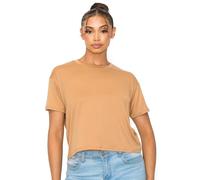 KNIT RIOT Damen Crop Top - Kurzarm Boxy Crewneck Casual Active Workout Yoga Gym Running Cropped Basic Tee T-Shirts, CAMEL, Groß
